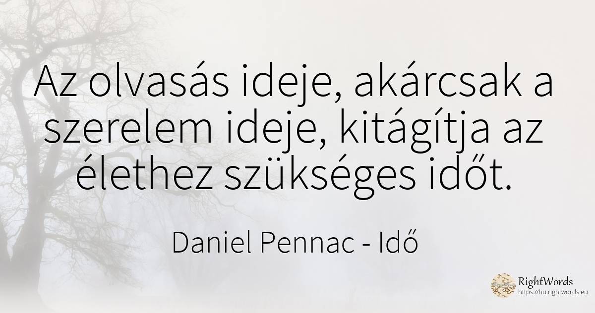 Az olvasás ideje, akárcsak a szerelem ideje, kitágítja az... - Daniel Pennac, idézet idő