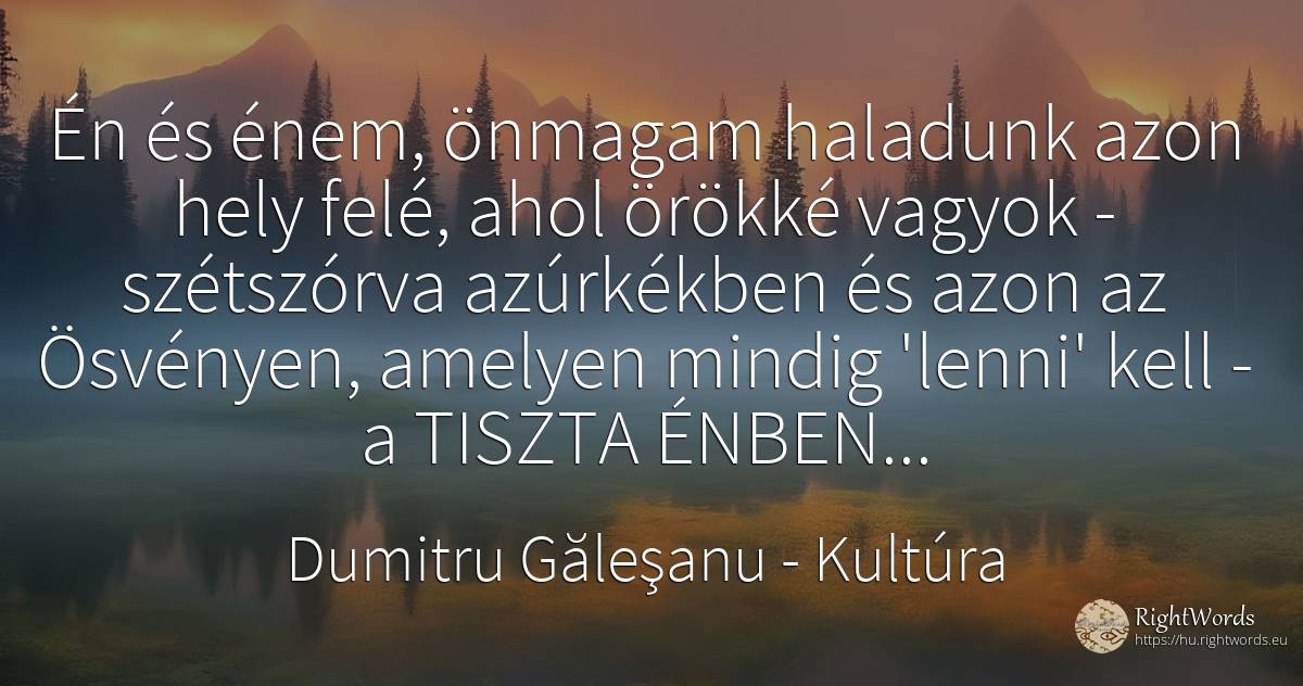 Én és énem, önmagam haladunk azon hely felé, ahol örökké... - Dumitru Găleşanu, idézet kultúra