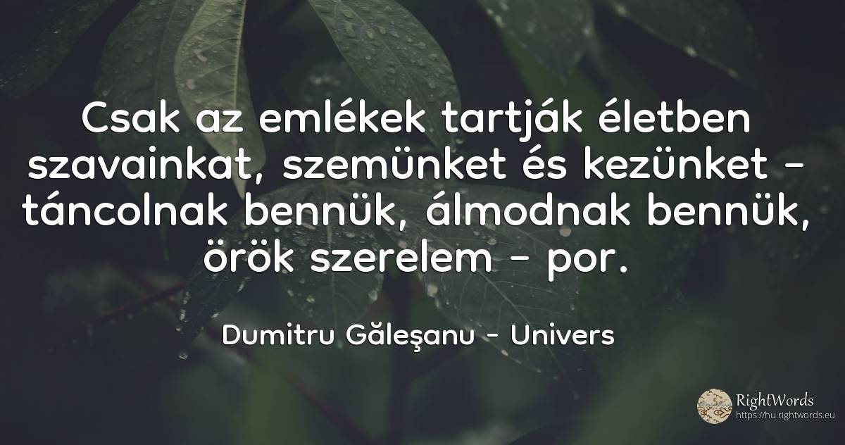 Csak az emlékek tartják életben szavainkat, szemünket és... - Dumitru Găleşanu, idézet univers