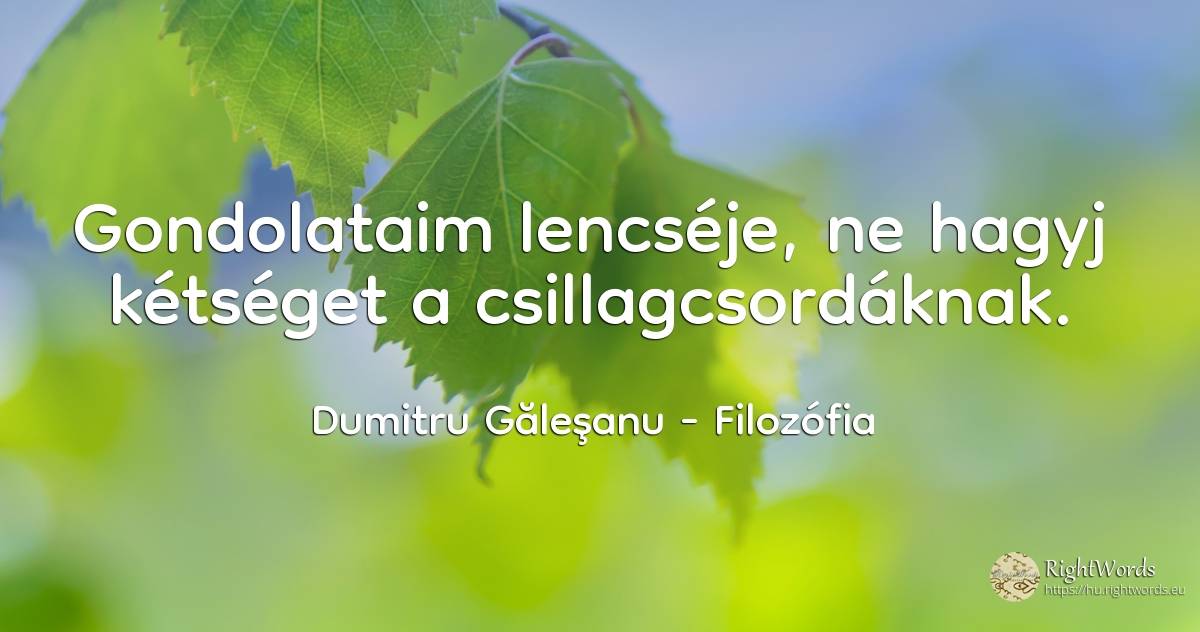 Gondolataim lencséje, ne hagyj kétséget a csillagcsordáknak. - Dumitru Găleşanu, idézet filozófia