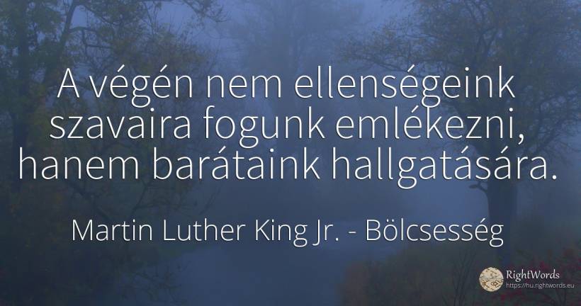 A végén nem ellenségeink szavaira fogunk emlékezni, hanem... - Martin Luther King Jr. (MLK), idézet bölcsesség, váratlan