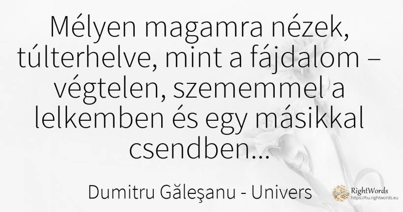 Mélyen magamra nézek, túlterhelve, mint a fájdalom –... - Dumitru Găleşanu, idézet univers