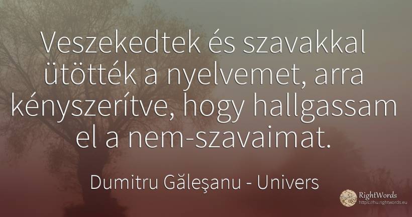 Veszekedtek és szavakkal ütötték a nyelvemet, arra... - Dumitru Găleşanu, idézet univers