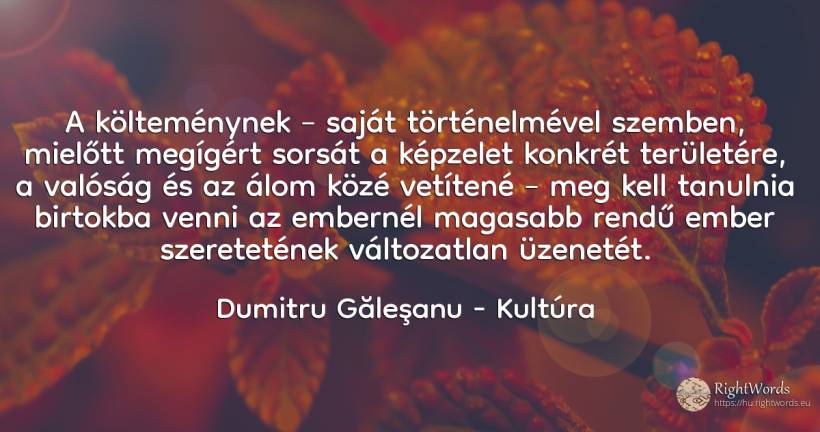 A költeménynek – saját történelmével szemben, mielőtt... - Dumitru Găleşanu, idézet kultúra